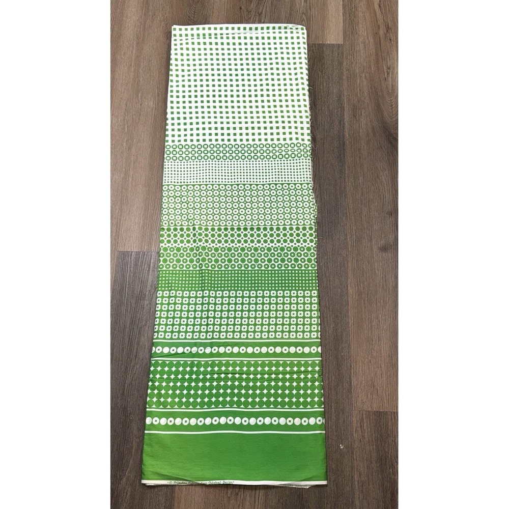 Vintage Primatex Fabrics Green White Geometric Cotton Fabric MCM Mod 44x109